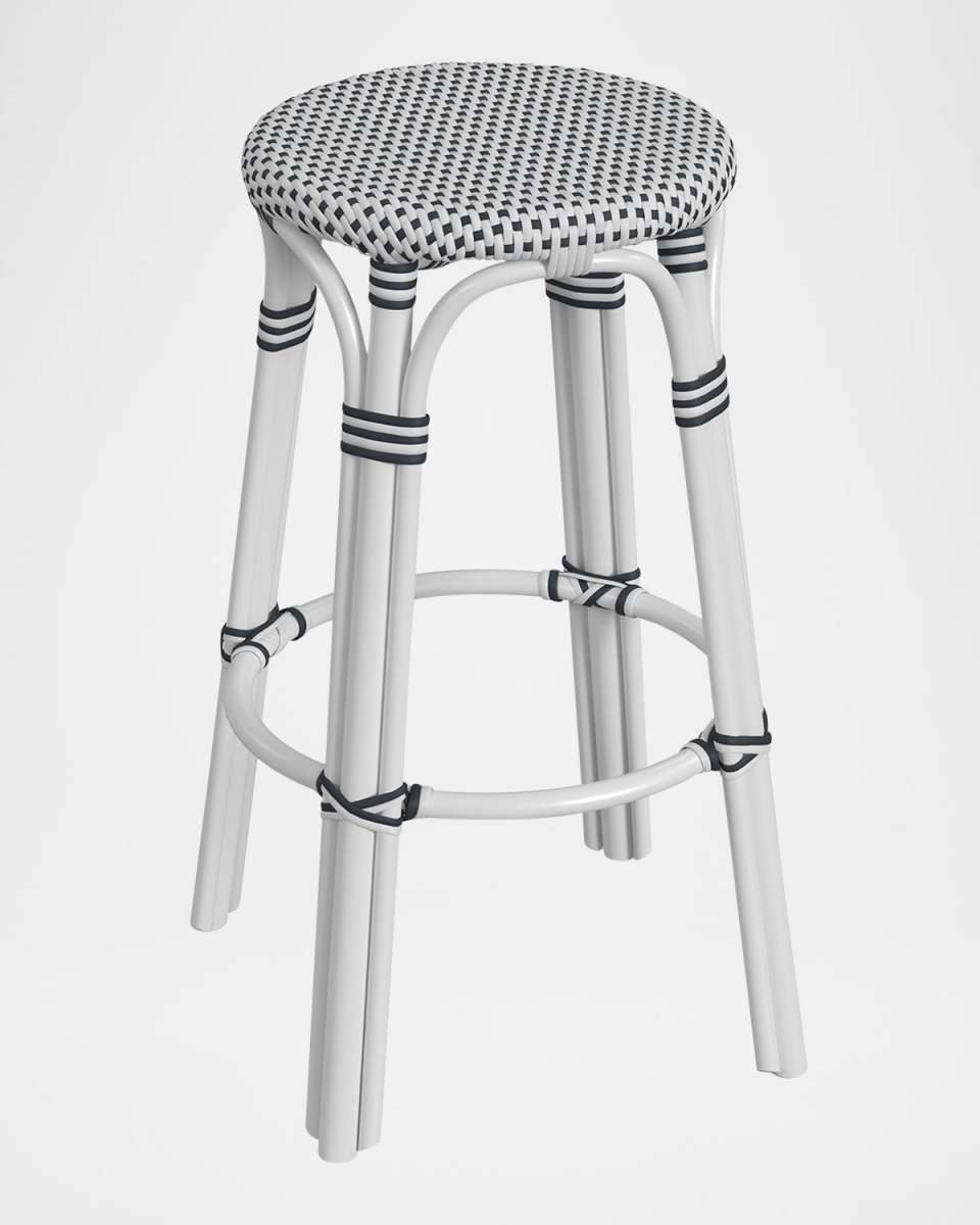 Tobias 30" Rattan Bar Stool, White/Black Dot